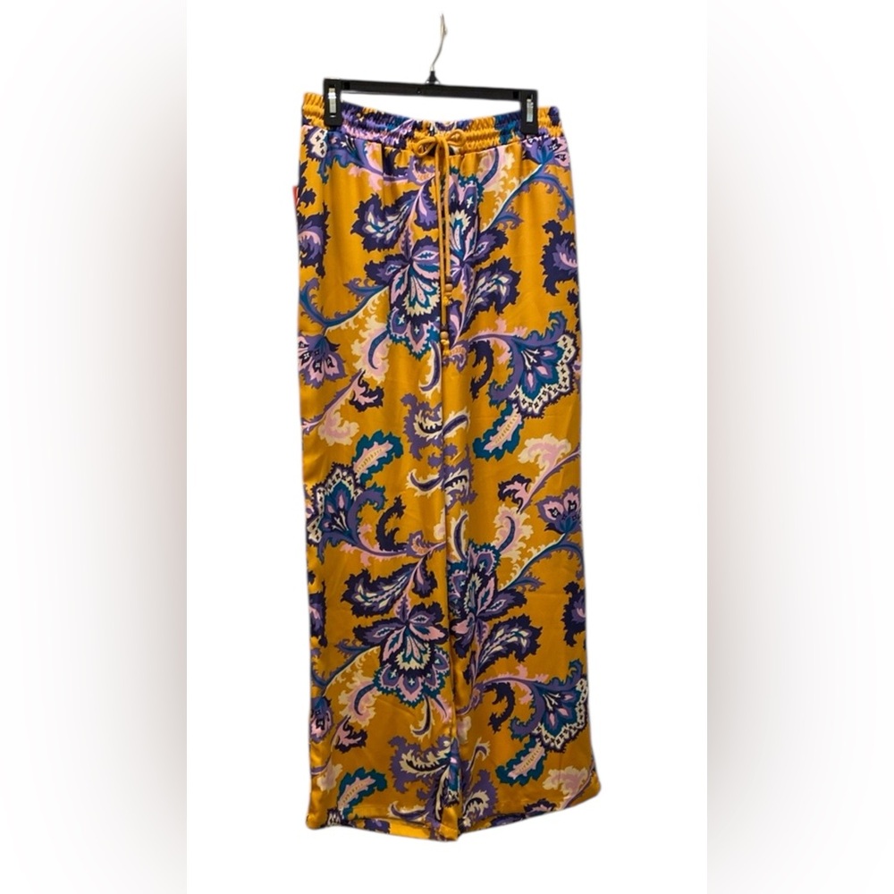 Boho Wide Leg Pants Gold Purple Floral Pants by Intempo